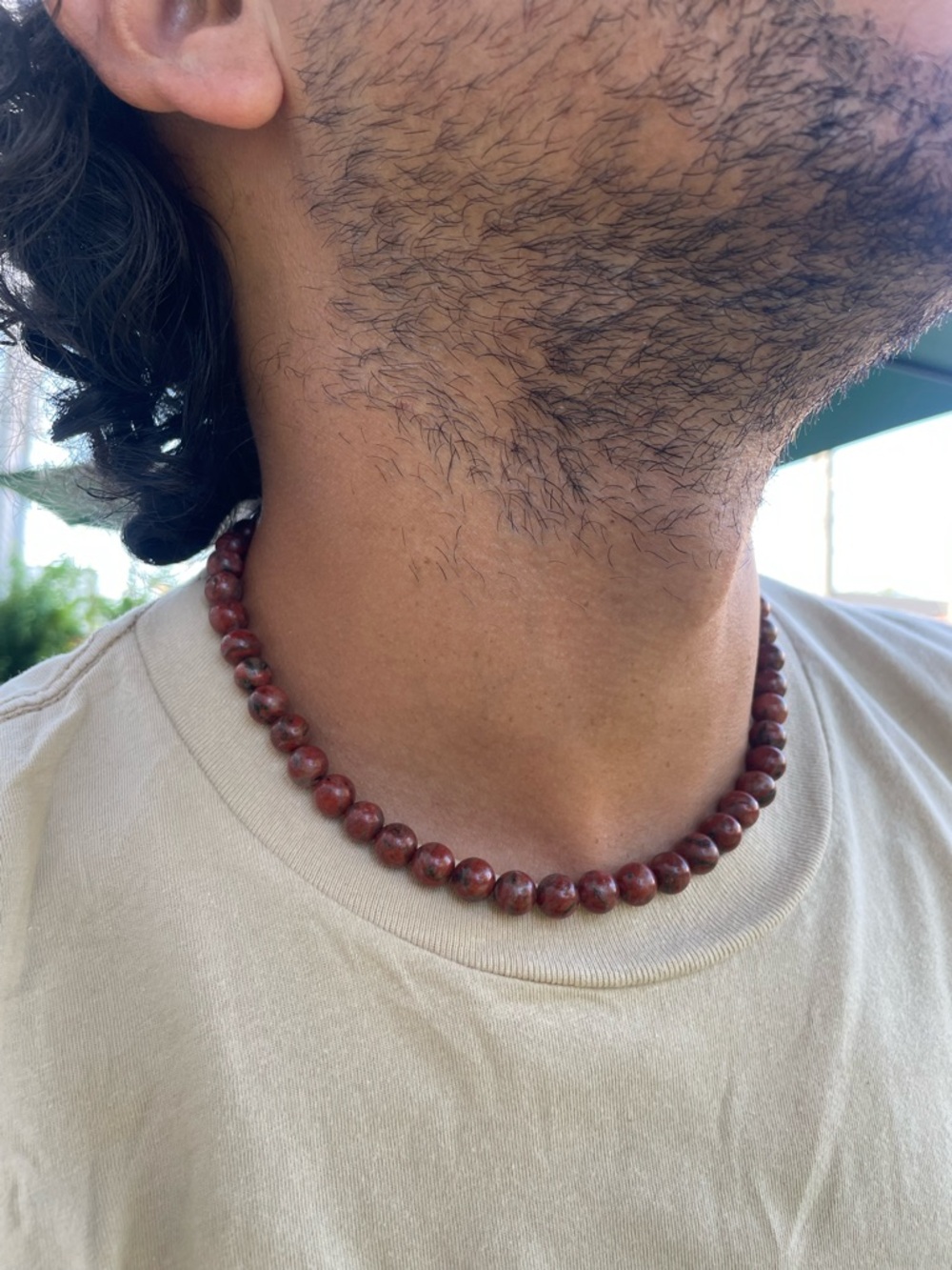 Red Jasper Beaded Necklace - Men's Stone Necklace